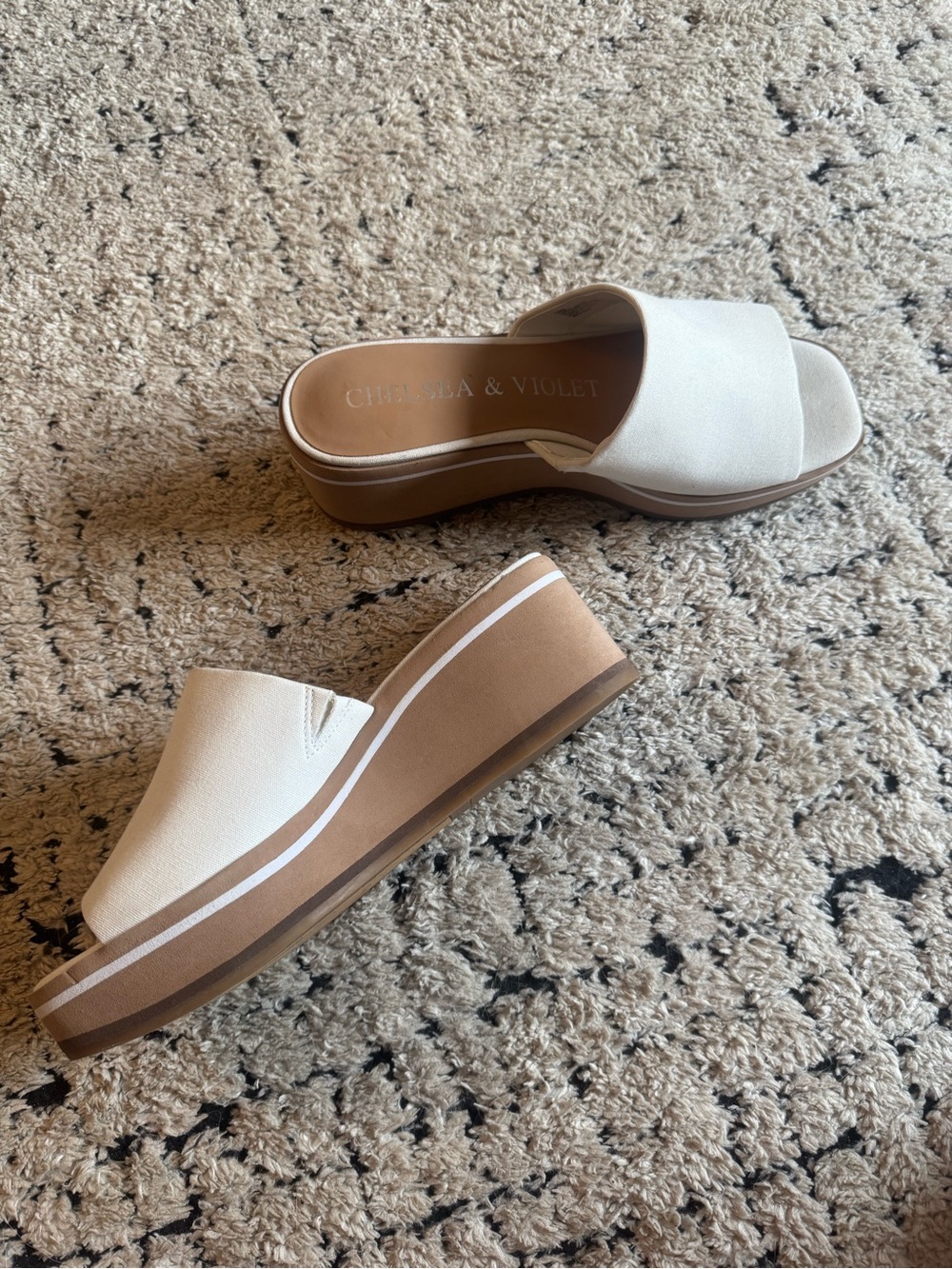 Chelsea & Violet Cream and Tan Platform Slide Mules